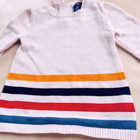 💥3/$20💥3-6M Gap Soft Sweater Dress, Long-Sleeve, Cream Red Gold Blue Stripes - Picture 5 of 10
